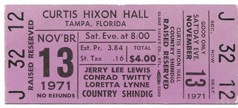 Jerry Lee Lewis Concert Ticket 1971 Tampa Purple Visible Vibrations Concert Tickets Jerry