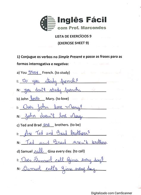 Forma Negativa E Interrogativa Em Ingles Exercicios