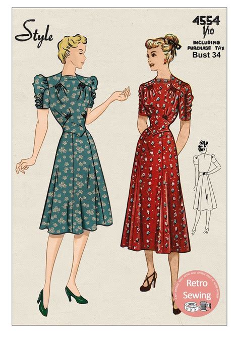 1940s Puff Sleeve Tea Dress Pattern Bust 34 Etsy Tea Dress Pattern