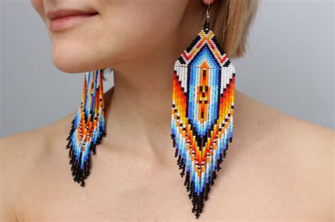 Indian Summer Beaded Earrings Long Native American Style C D