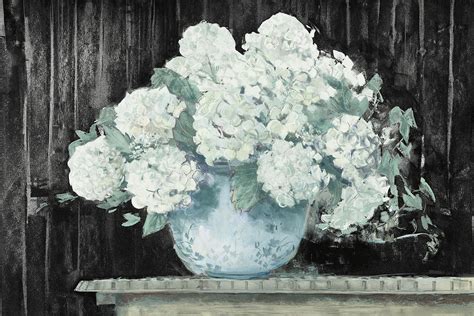 White Hydrangea On Black Crop Painting By Carol Rowan Fine Art America