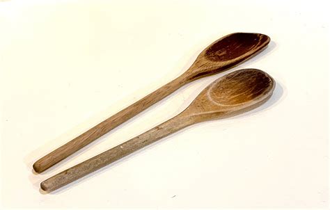 2 Vintage Wooden Spoons Primitive Rustic Mid Century Etsy Wooden