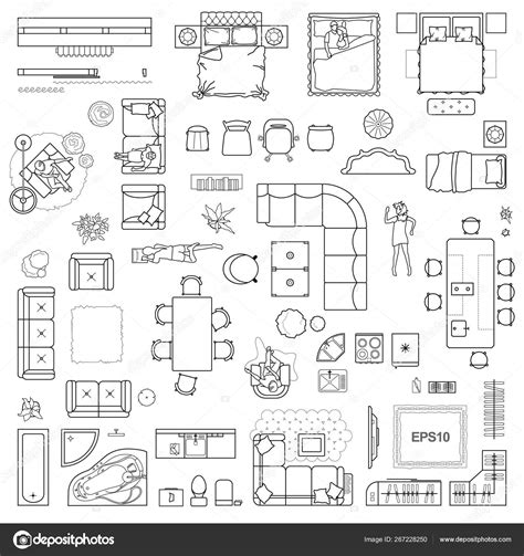 Floor Plan Icons Set Design Interior Architectural Project View