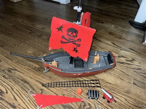 Vintage Playmobil Pirate Ship Red Corsair With Sails And