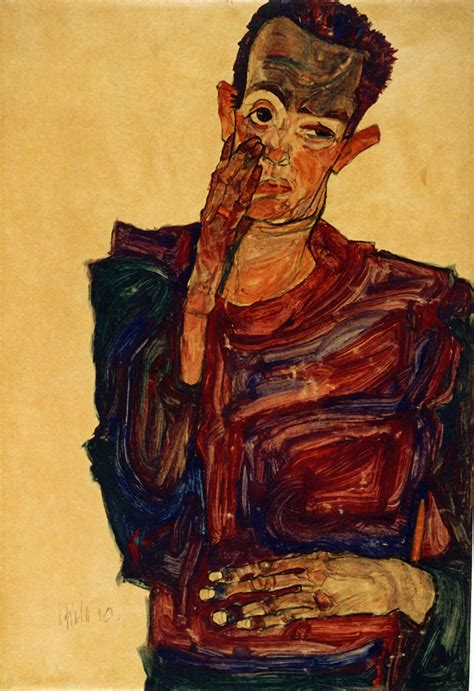 1910 Schiele Egon Autoportrait Une Main Sur La Joue Albertina