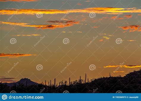 Sunset Over A Mountain Landscape In The Sonoran Desert Stock Image
