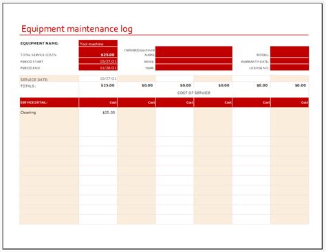 Equipment Maintenance Log For Excel Excel Templates