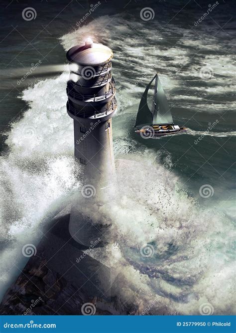 Lighthouse And Sailboat Stock Photo Image 25779950