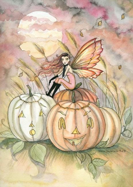 Beautiful Halloween Harvest Fairy Sitting By The Jack O Lantern