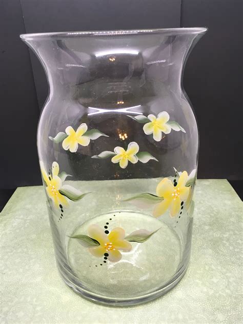 Vase Clear Glass Hand Painted Daisy Flower Two To Choose From Jamscraftcloset