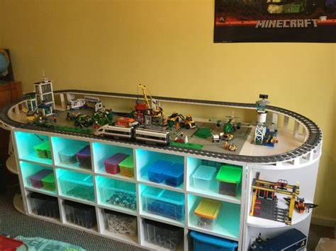 Diy Lego Table With Train Track And Storage Space For Toys Lego Table