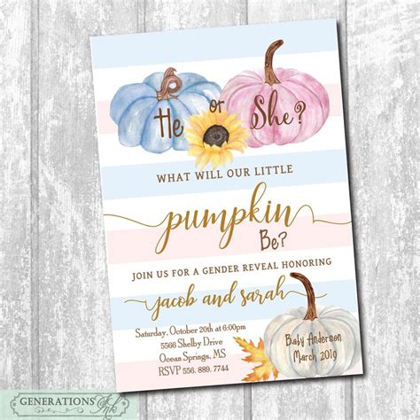 Fall Pumpkin Gender Reveal Invitation Printabledigital Etsy