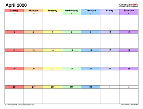 April 2020 Calendar Templates For Word Excel And Pdf