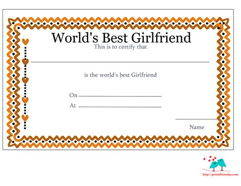 Free Printable Worlds Best Girlfriend Certificates