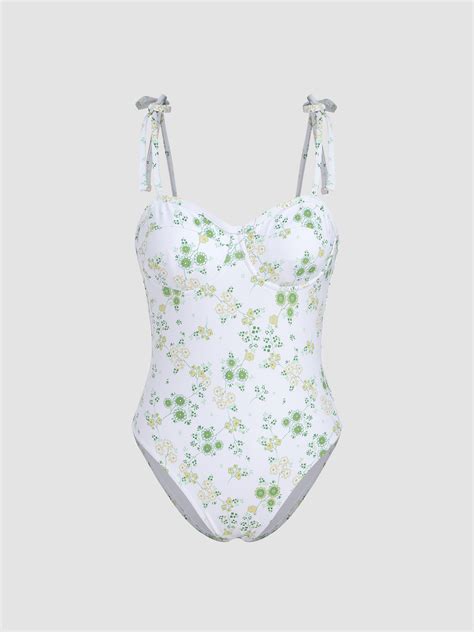 Floral Print Knotted Underwire One Piece Swimsuit Cider