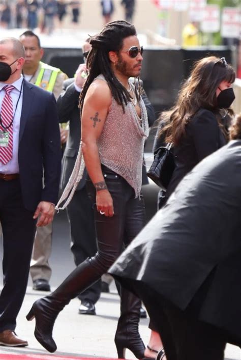 Lenny Kravitz Goes Glam Rock In Mesh Halter Top With Leather Pants