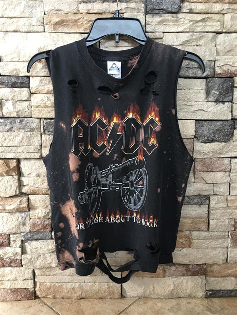 Acdc Bleached Shirt Distressed Band Tee Size Xl Concert Wear
