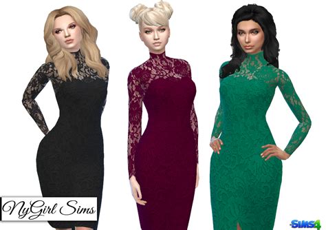Nygirl Sims 4 Open Back Turtleneck Lace Overlay Dress