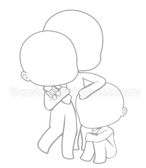 3 Person Group Gacha Life Base Pose Couple Drawing Easy