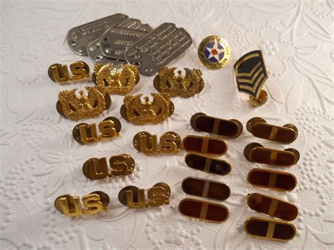 Wwii Military Pin Lot Of 26 Bars Dog Tags Us Pins Chevron Etsy
