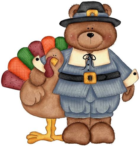 Teddy Bear Pilgrim And Turkey Hugging Thanksgiving Clip Art Happy