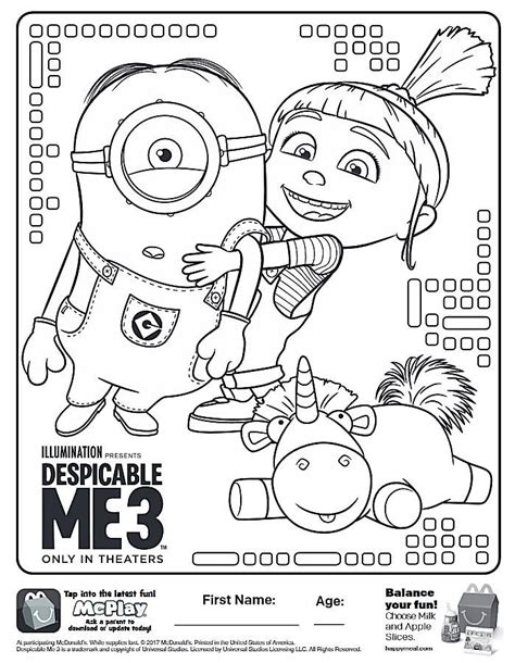 Here is the Happy Meal Despicable Me 3 Coloring Page! Click the picture