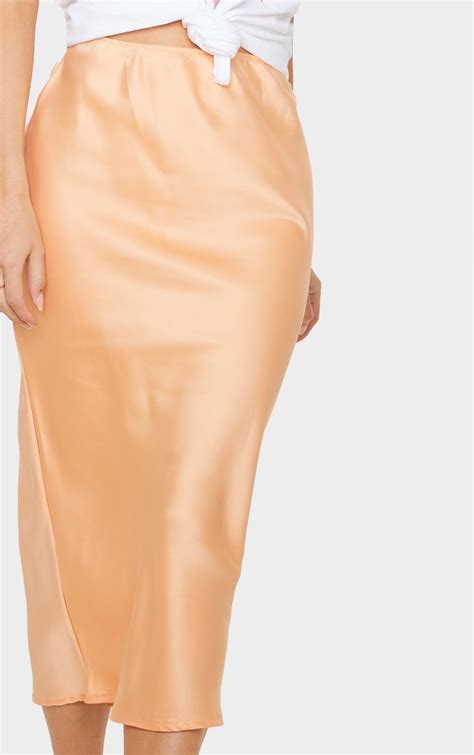 Peach Satin Midi Skirt Skirts Prettylittlething Aus