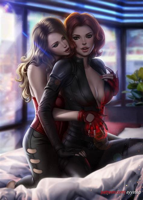 Rule 34 2girls Avengers Ayyasap Black Widow Marvel Bodysuit Breasts