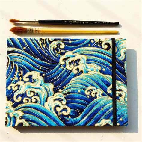 Sea Wave Art Journal Watercolor Sketchbook Linen Cover Travel Etsy