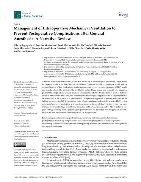 Pdf Management Of Intraoperative Mechanical Ventilation To Prevent