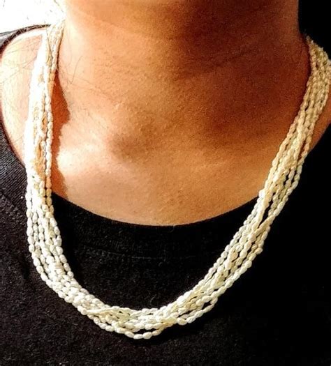 Necklace Multistrand Freshwater Rice Pearls Strands K Clasp With Safety Catch Signed Vintage