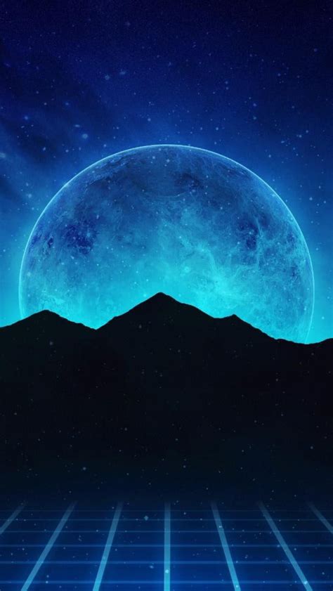 Mountains Music Stars Neon Planet Hills Background Synthpop