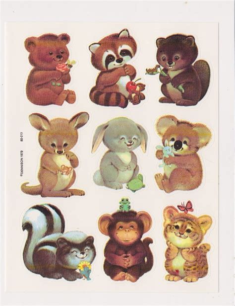 Vtg Adorable Critters Sticker Sheet By Dennison Animal Stickers Baby
