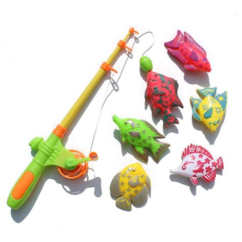 Musuos 7pcs Magnetic Fishing Toy Pole Rod Model Fish Kid Baby Bath Time