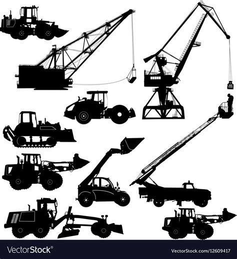 Set Of Silhouettes Construction Machinery Vector Image