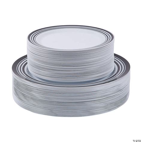 Bulk Premium White Plastic Plates With Black And White Trim 100 Ct