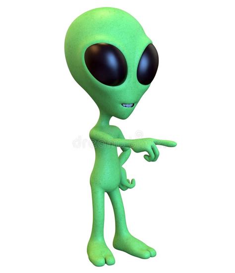 Green Alien Standing And Pointing To The Right Side 3d Rendering Of A