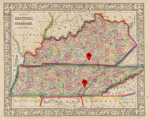 Kentucky Tennessee 1866 Map Boyd Nursery Company