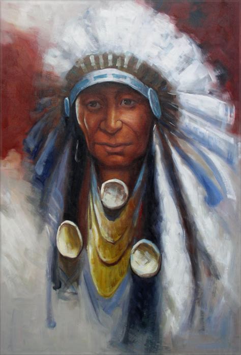 Framed Portrait Of A Handsome Native American Hand Painted Oil