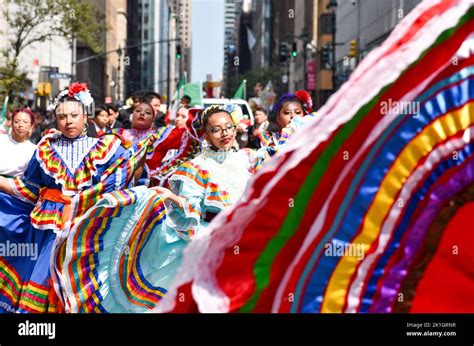 Participants Are Performing Tradional Folklore Dance Along Madison Avenue New York City During