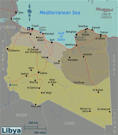Детальная карта регионов Ливии со всеми городами Ливия подробная