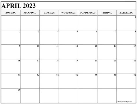April 2023 Kalender Nederlandse Kalender April