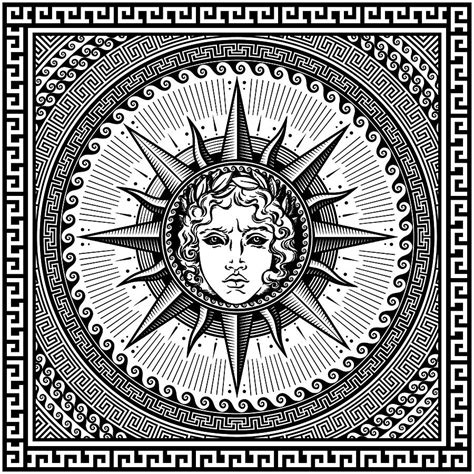 Apollo was a major greek god associated with the bow, music, and divination. Apollo Sun God On Greek Key Ornament Digital Art by ...