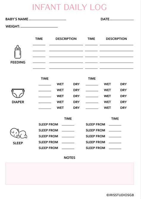 Baby Daily Log Printable Baby Checklist Baby Chart Routine Log