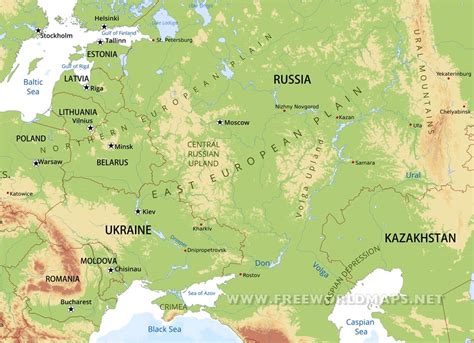Eastern Europe Physical Map