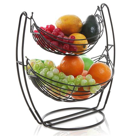 black double hammock 2 tier fruit vegetables produce metal basket rack display
