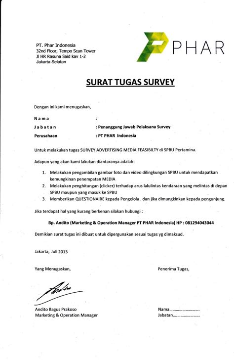 Contoh Surat Tugas Survey Lapangan Contoh Surat Resign Pdf Imagesee