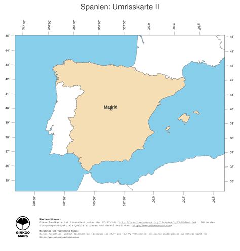 Karte von spanien mit den wichtigsten städten sowie den nachbarstaaten. Landkarte Spanien; GinkgoMaps Landkarten Sammlung ...