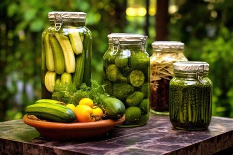 Premium Ai Image Pickle Jars With Gardenfresh Vegetables Beside Them