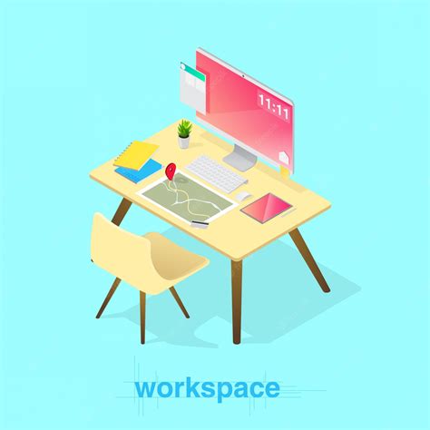 Premium Vector Workspace Isometric Illustration